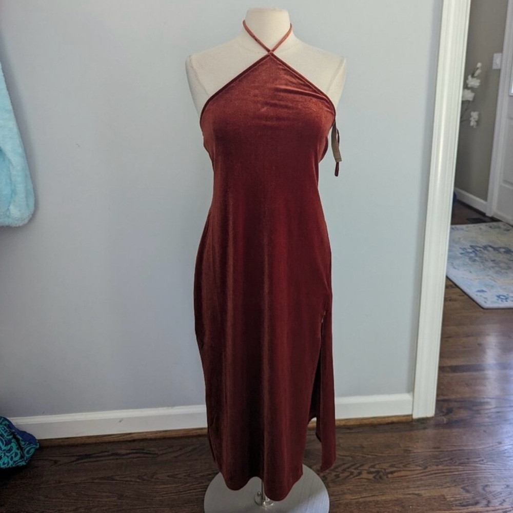 Banana Republic Copper Velvet Halter Dress petite medium - Picture 2 of 16